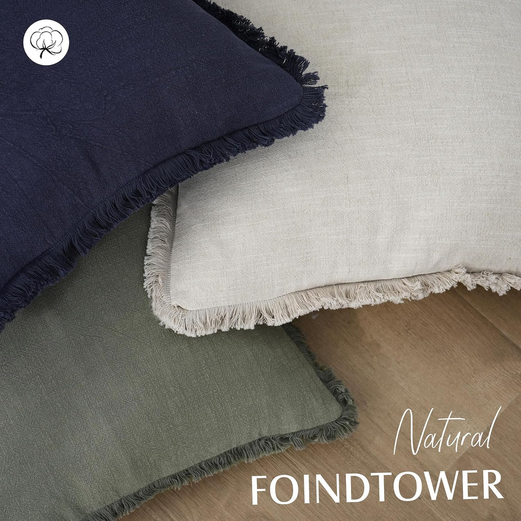 Decorative Linen Fringe Lumbar Throw Pillow Covers Cozy Boho Farmhouse Cushion Cover with Tassel Soft Accent
