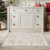 2x3 Washable Entryway Rug, Vintage Low Pile Non-Slip Area Rug for Kitchen Bathroom Bedroom Beige