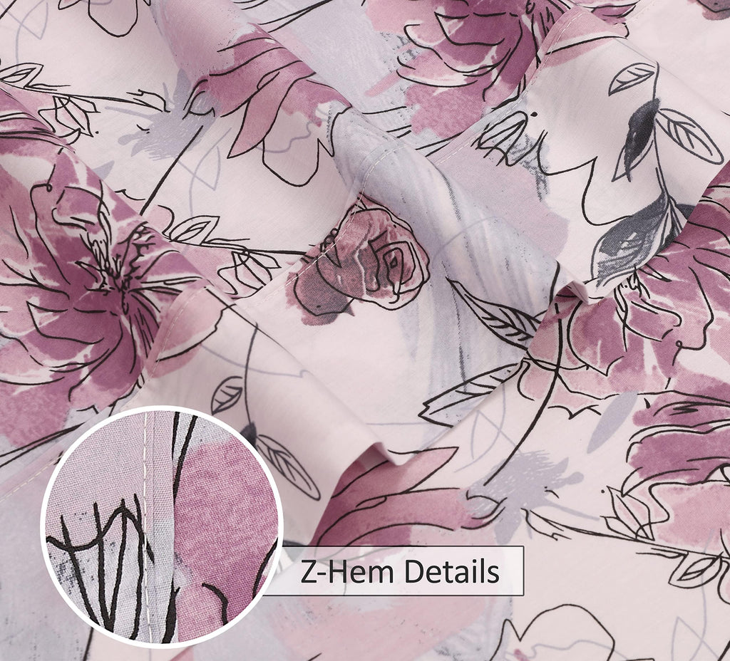 100% Cotton Split King Sheets, Percale Sheet Set, Lilac Floral