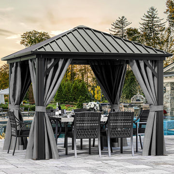 10x10ft Hardtop Gazebo with Nettings and Curtains