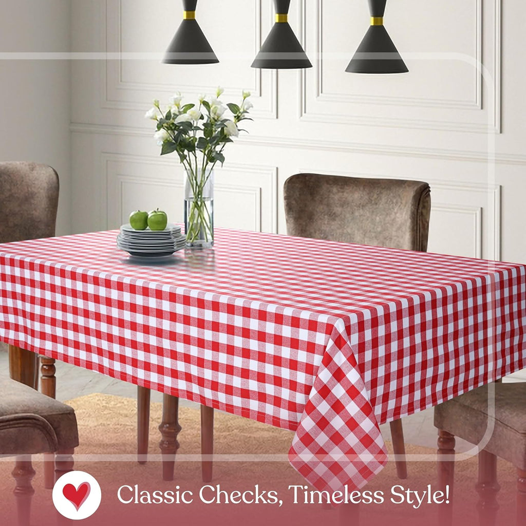 Gingham Checkered Tablecloth 60x102 Inch, 100% Cotton, Classic Check Pattern, Washable Table Cover f