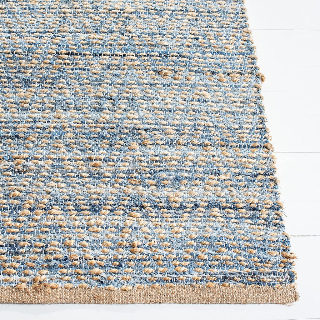 Area Rug 8x10 - Cape Cod Collection - Large - Natural & Blue, Handmade Flat Weave Braided Jute, Ideal , Dining Space