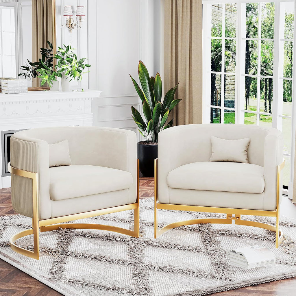 Velvet Accent Chair Modern Barrel Chair with Gold Legs Upholstered Armchair Living Room Sofa Chair Club Side Chairs