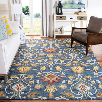 Blossom Collection 12' x 15' Navy/Multi BLM402A Handmade Premium Wool Living Room Dining Bedroom Area Rug