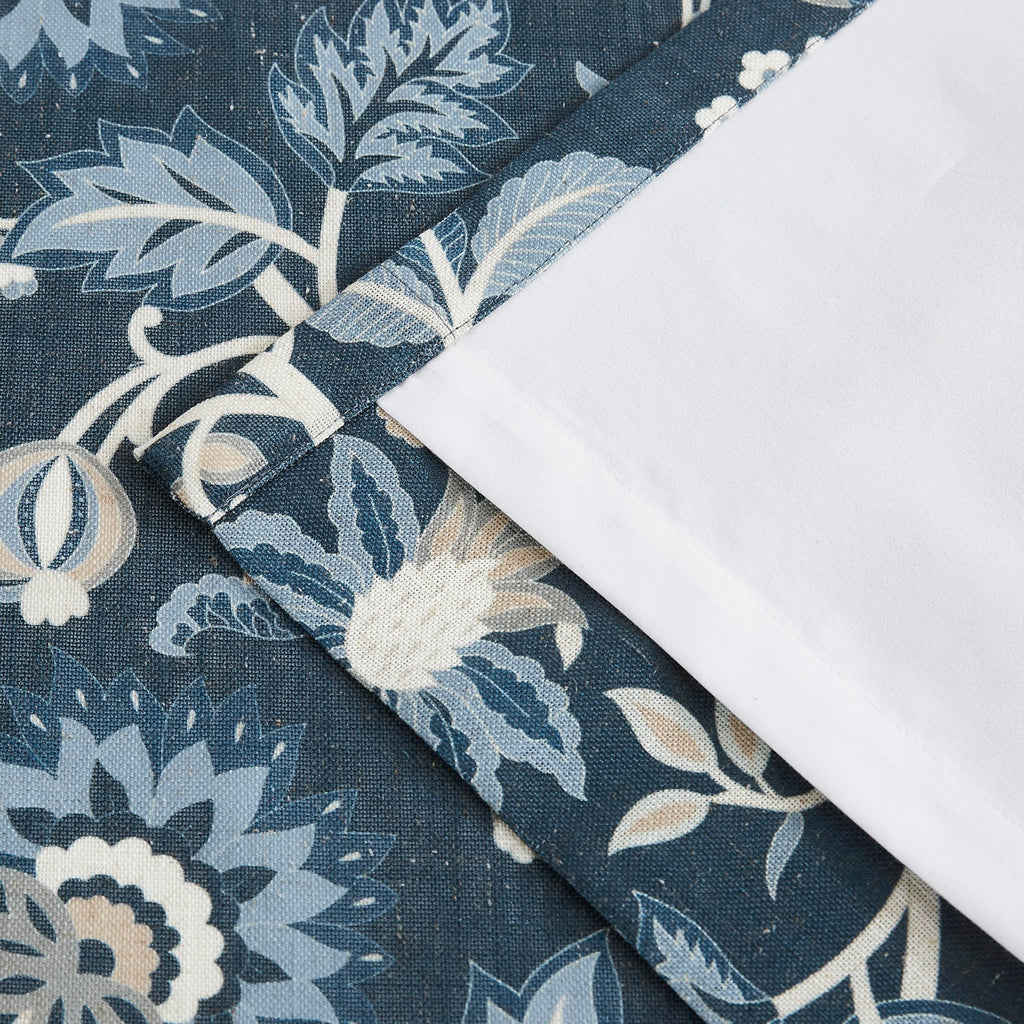 Navy Floral Pinch Pleat Light Filtering Curtains 95 inch Length