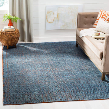 Castilla Collection Area Rug - 9' x 12', Blue & Rust, Hand-Knotted Modern Wool, Ideal for High Traffic Areas in