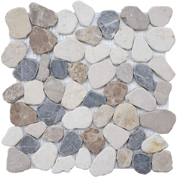 5 Sheets Marble Mosaic Tile Backsplash, Bath Bathroom Floor, Etc, River Rock Collection, Mixed Rounds, 12"X12"X3/8"