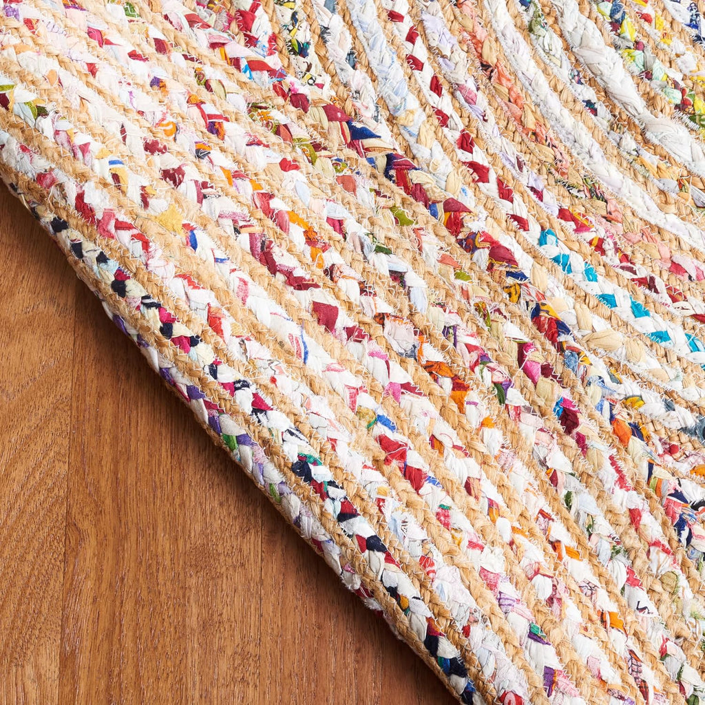 Cape Cod Round Rug 4', Jute Braided Beige & Multicolored CAP202B | 1/4" Pile, Indoor Rug, Handwoven, Braided Jute &