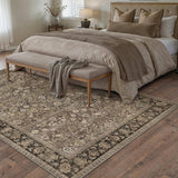 8x10 Washable Floral Area Rug, Low Pile Soft Carpet for Living Room Bedroom Brown