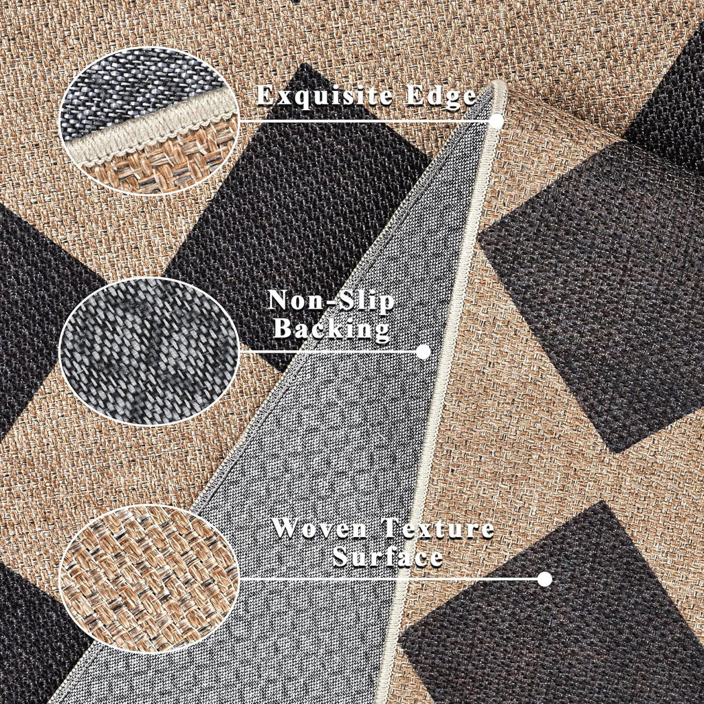 Checkered Easy Jute Rug 8x10 Outdoor Rug Large Washable Area Rugs for Living Room Bedroom Non Slip N