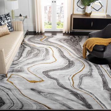 Craft Collection Area Rug - 9' x 12', Grey & Gold, Modern Abstract Design, Non-Shedding & Easy Care, Ideal for High