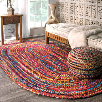 Tammara Multicolor Ombre Braided Area Rug, Oval 5' x 8' | Tammara Ombre Oval 5' x 8' Area Rug Bedroom Dining Room