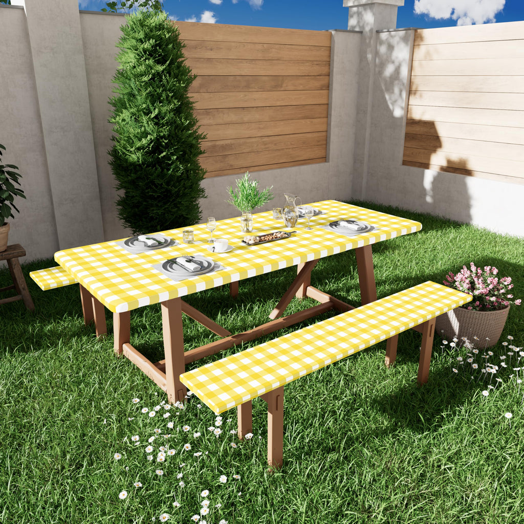 Picnic Table Cloth 2 Pack, Waterproof Elastic Fitted Tablecloths for 4FT Rectangle Tables, Washable Polyester Buffalo