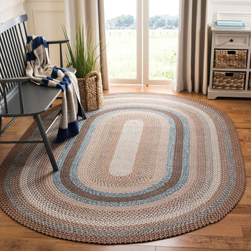 Braided Indoor/Outdoor Washable Oval Rug 7'x10', Brown BRD313A