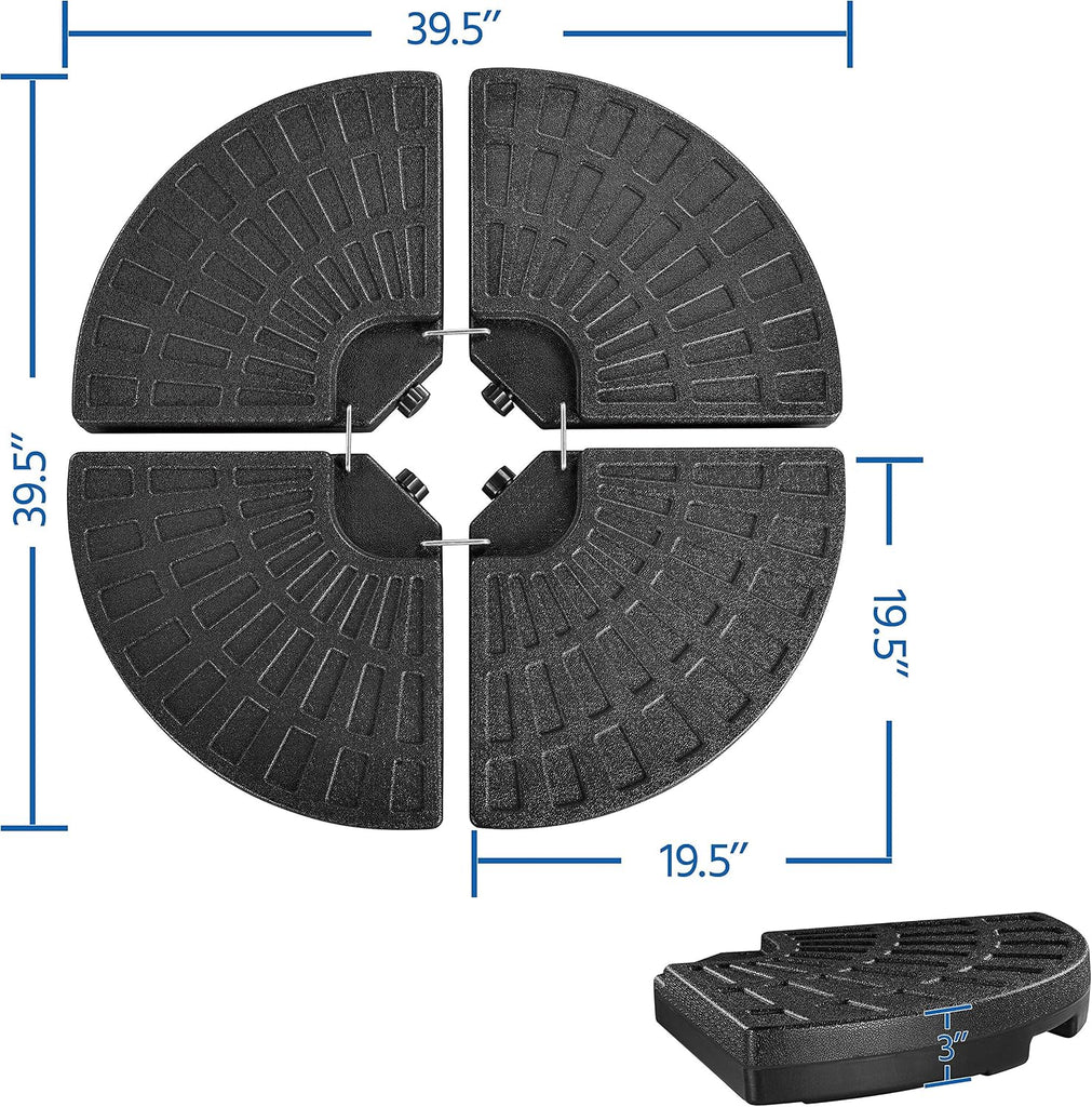 4-Piece 160lb Cantilever Offset Umbrella Base Water & Sand Filled Patio Market Stand Circular Base Stand w/Carry