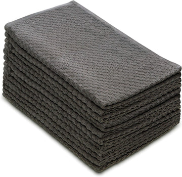 Amazing Kitchen Towel - 12 Pack 100% Cotton Waffle Terry Towel | Charcoal - 16x28 Euro Café Waffle Weave Dish Towels