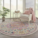 Home Passion Ivory Pink 8' x Round Area Rug - Easy Clean, Non Shedding, Bed Room, Living Room, Dinin