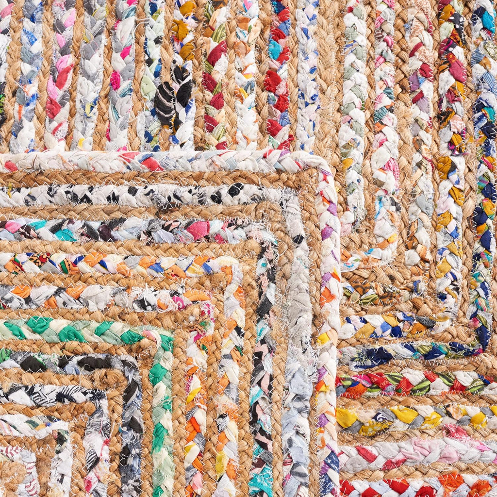 Area Rug 10x14 - Cape Cod - Large - Beige & Multi, Handmade Jute & Cotton, Woven Braided Design
