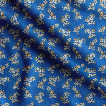 Blue Cotton Poplin Fabric Bird & Floral Decor Fabric Printed metre 42 Inch Wide