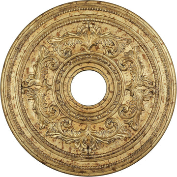 Ceiling Medallion, Hand Applied Vintage Gold Leaf with Gilded Accents, 22.k"Dx1.5"H