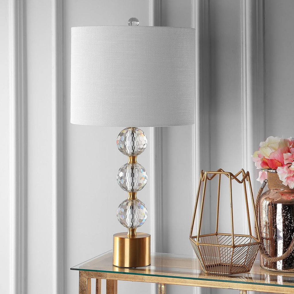 25.25" Clear and Brass Gold Crystal Table Lamp
