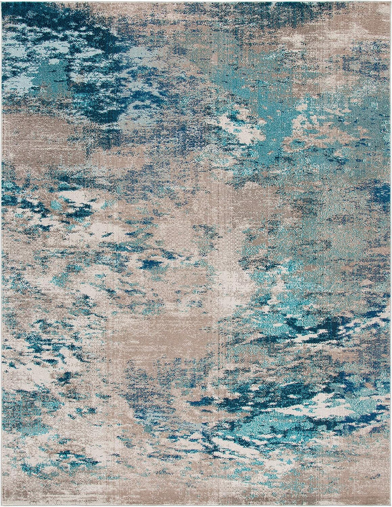 Madison X-Large Area Rug - 12' x 15', Blue & Grey, Modern Boho Abstract Design, Non-Shedding & Easy Care
