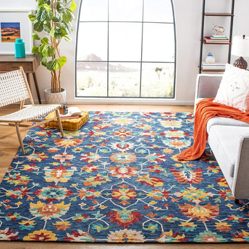Aspen Navy/Red Handmade Boho Wool Area Rug