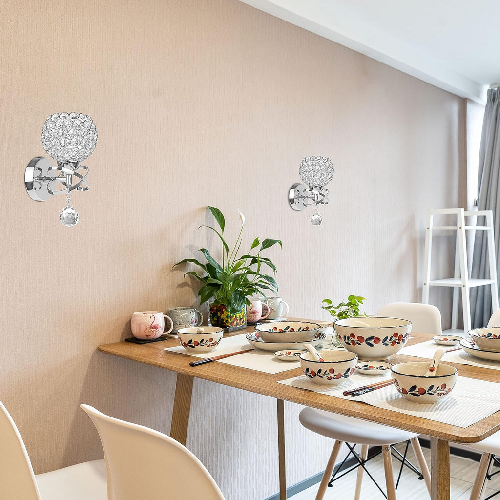 Crystal Wall Sconces Set of Two, Modern Wall Light Sconces Wall Lighting with Hanging Crystal Ball, Wall Mount Lamp