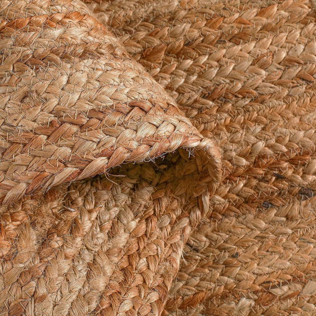 Hand Woven Jute Braided Rug, 6’ Round - Natural, Reversible Boho Entry Area Rugs for Kitchen, Living