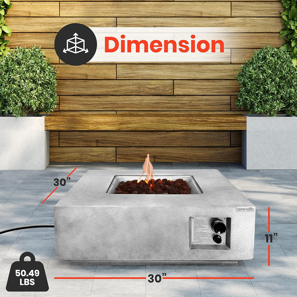 Outdoor Propane Fire Pit Table - CSA/ETL Certified Safe 40,000 Pulse Ignition Weatherproof Square Propane Gas Fire