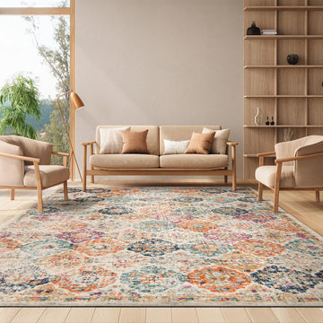 Madison Collection X-Large Area Rug - 12' x 15', Cream & Multi, Floral Medallion Distressed Design, Non-Shedding &