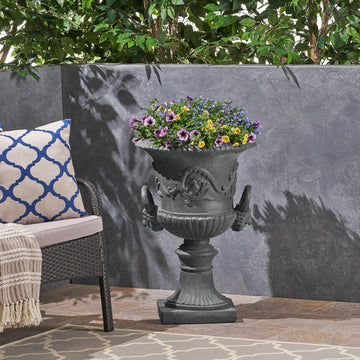 28-inch MGO Roman Garden Urn Planter, Lightweight Concrete Indoor Outdoor Flower Pot with Drainage Hole & Stopper