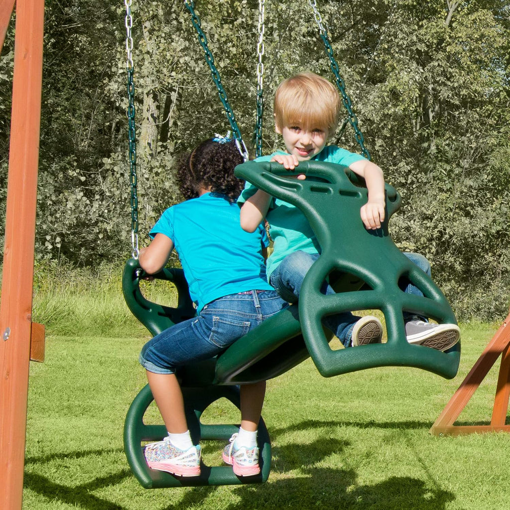 04-0037-G Dual Ride Glider Back-to-Back Tandem Swing, Green, Green Plastic Coated Chains, Multi-Child Swing