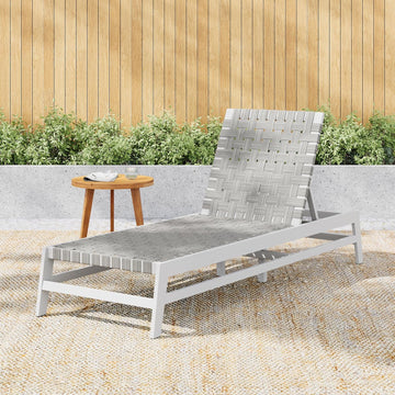 Rope Chaise Lounge with Acacia Wood Frame, Adjustable Backrest Single Lounge Sofa, Patio Sun Lounger Recliner