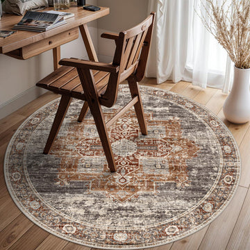 Living Room 4round Area Rugs - Boho Rugs Dining Room Stain Resistant Carpet Vintage Tribal Rugs Bathroom with Non