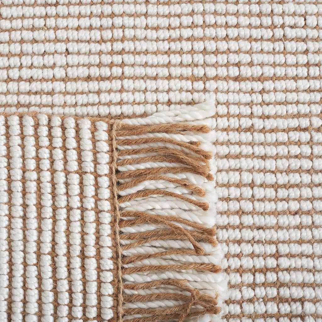Natural Fiber Area Rug - 10' x 14', Ivory & Natural, Handmade Woven Farmhouse Fringe Jute