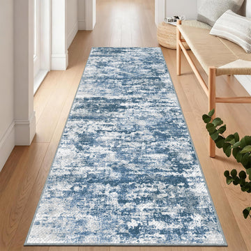 Modern Hallway Runner Rug 3x6, Textured Non Slip Carpet Runner, Blue