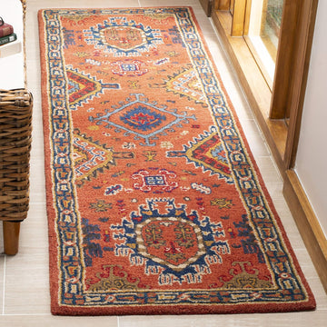 Heritage Area Rug - 10' x 14', Rust & Navy, Handmade Wool, Traditional Design