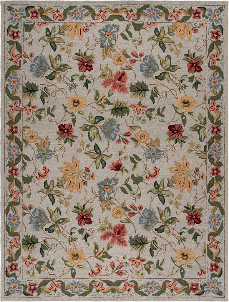 Chelsea Area Rug - 9' x 12', Grey, Hand-Hooked French Country Floral Wool