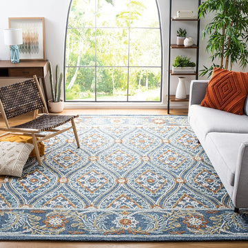 Blossom Area Rug, Navy & Yellow, Handmade Wool