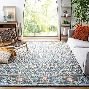 Blossom Collection 10' x 14' Navy/Yellow BLM605N Handmade Premium Wool Living Room Dining Bedroom Area Rug