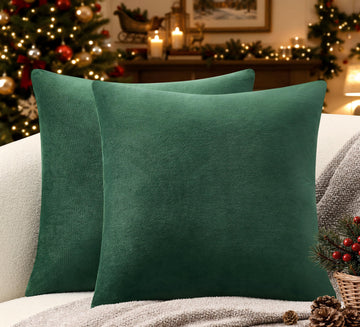 Pack of 2 Christmas Green Pillow Covers 22x22 Inch Decorative Throw Pillow Cover, Velvet Emerald Pillowcases for