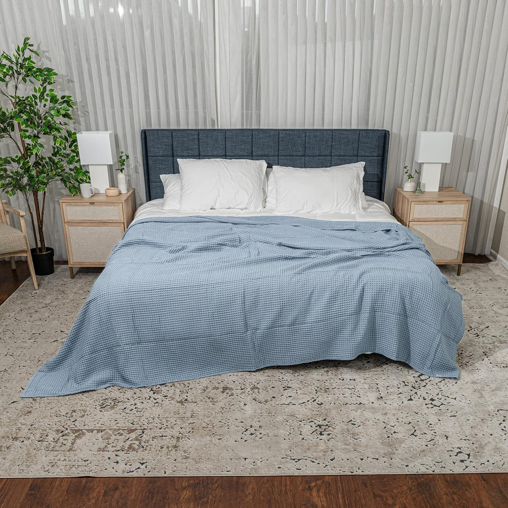 100% Cotton Waffle Weave Throw Blanket Breathable Skin-Friendly Soft Lightweight Blankets - Perfect Warm Textured