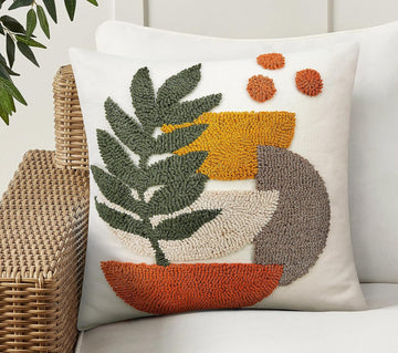 Boho Decorative Throw Pillow Covers Abstract Tufted Mid Century Modern Throw Pillows Green Leaf Sun Aesthetic