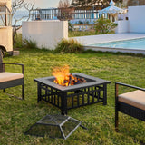 Multifunctional Fire Pit Table 32in Square Metal Firepit Stove Backyard Patio Garden Fireplace for Camping, Outdoor Heating, Bonfire and Picnic - Image 4
