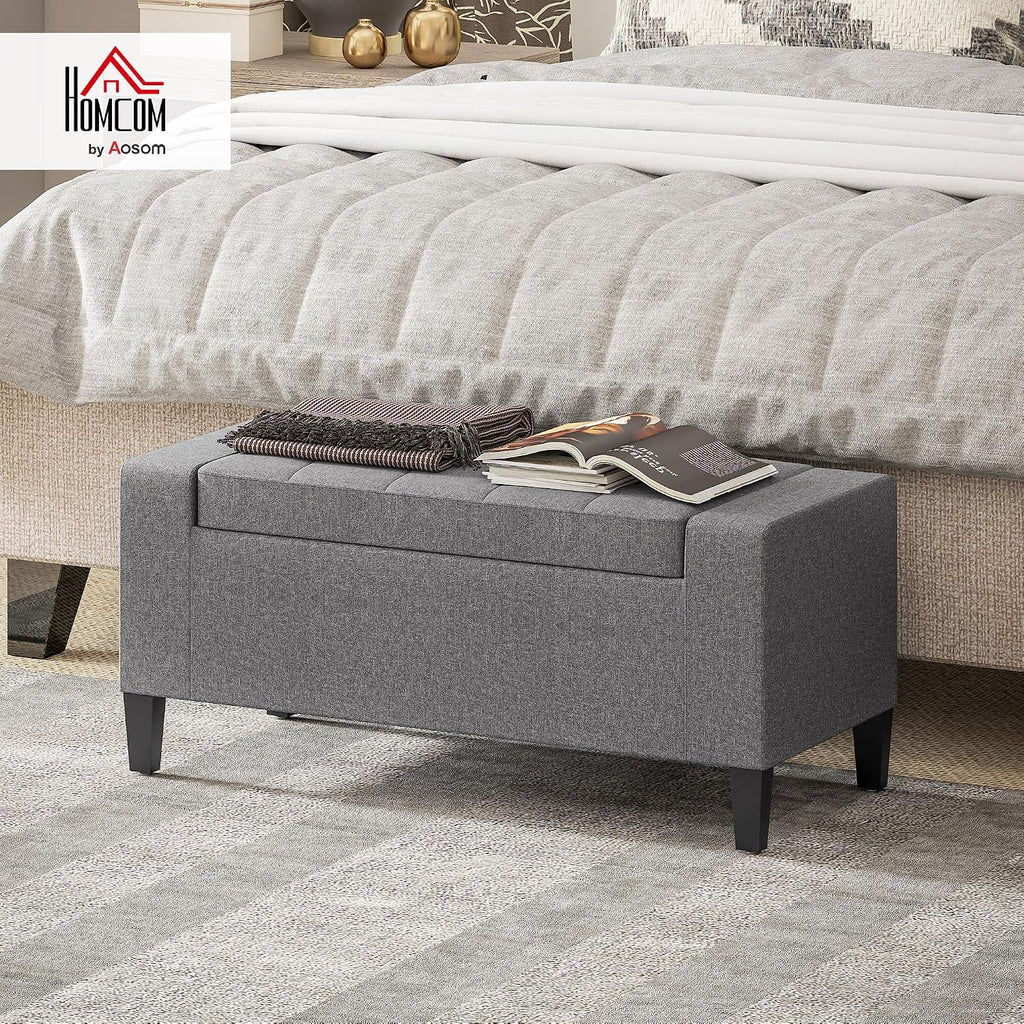 Storage Ottoman, Linen Upholstered Storage Bench with Lift Top and Button Tufted , Gray