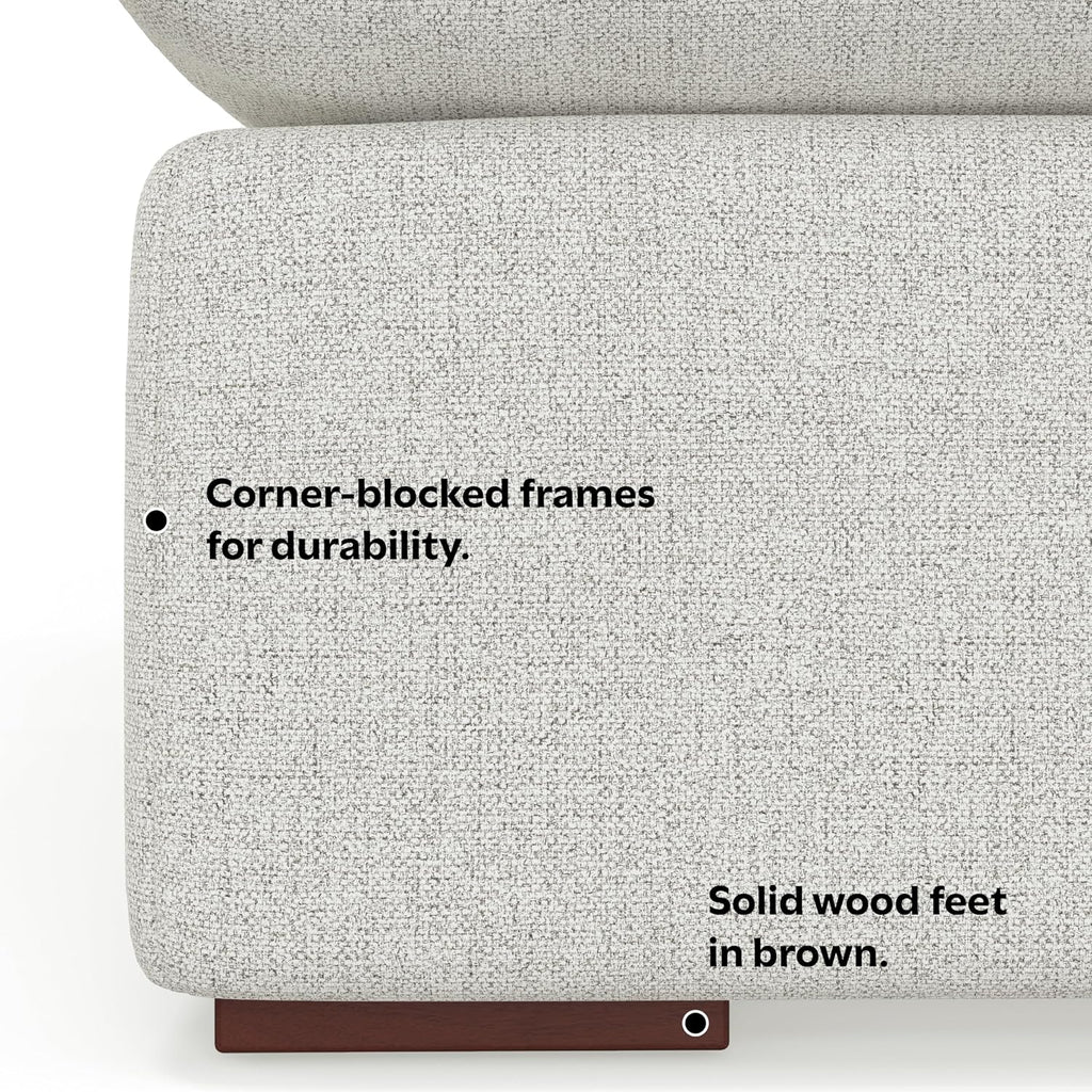 Jasmine Corner Sectional Modular Sofa in Performance Fabric, Cloud Grey, 125-inches Wide, Handcrafted