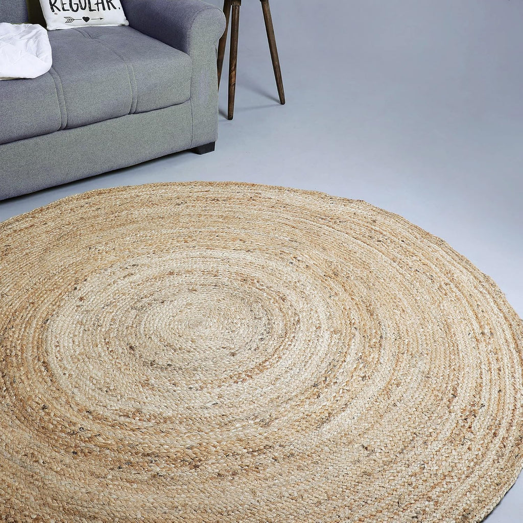 Hand Woven Jute Braided Rug, 6’ Round - Natural, Reversible Boho Entry Area Rugs for Kitchen, Living