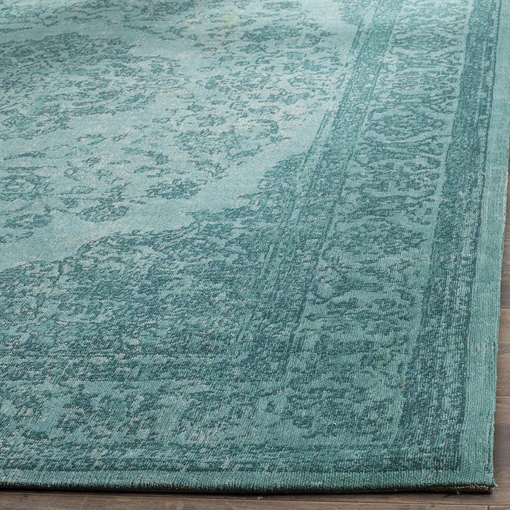 Classic Vintage Area Rug - 8' x 11', Aqua, Oriental Medallion Cotton Design, Easy Care