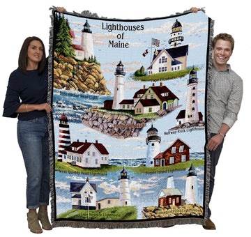 Lighthouses of Maine Blanket - Bass Harbor Cape Elizabeth Halfway Rock Sequin Neddick West Quoddy Portland Pemaquid